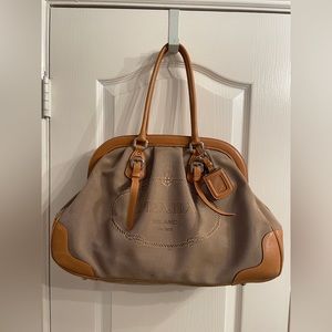 Prada Canapa Logo Frame Shoulder Bag With Luggage Tag